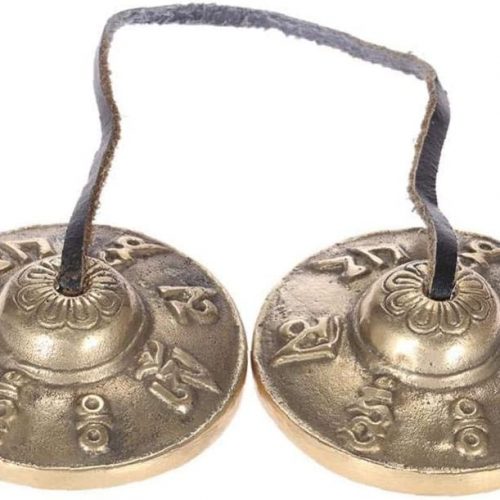 Artesanal Meditación Tibetana Tingsha Platillo De Bell con Símbolos Budistas Lucky Om Padme Hum